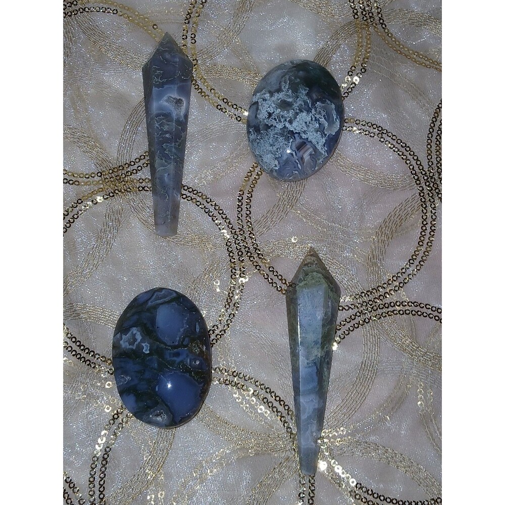 Druzy Moss Agate Wand & Palmstone Crystal Bundle